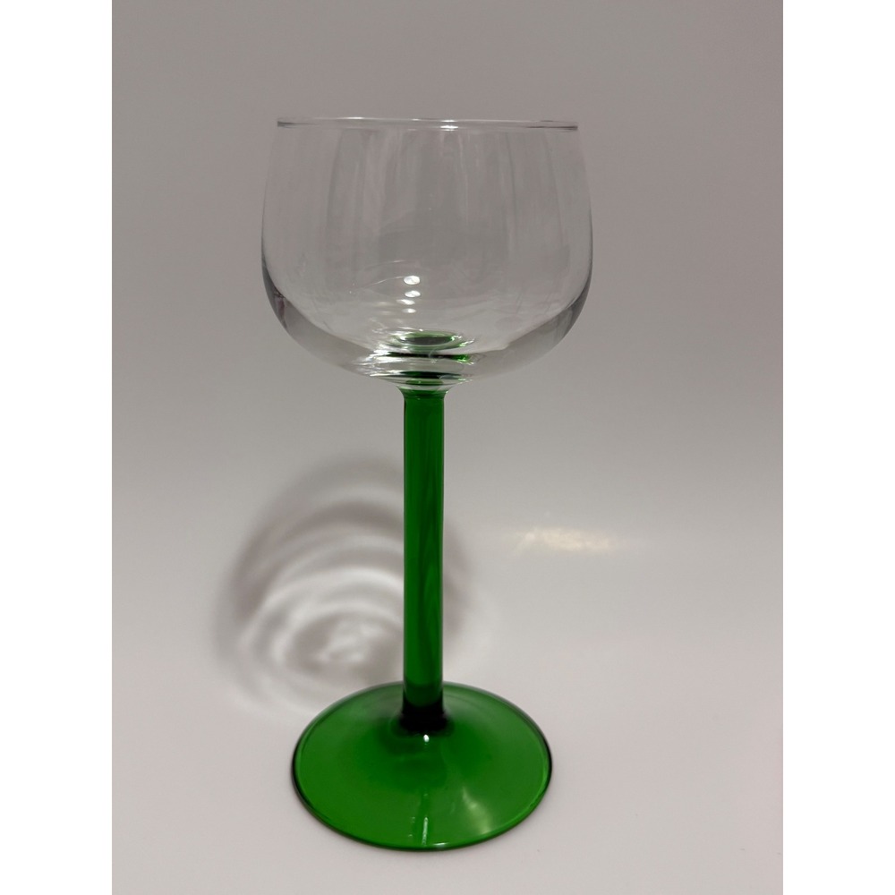Clear Bowl Wine Glass Green Stem 8" Tall Modern Goblet Barware‎